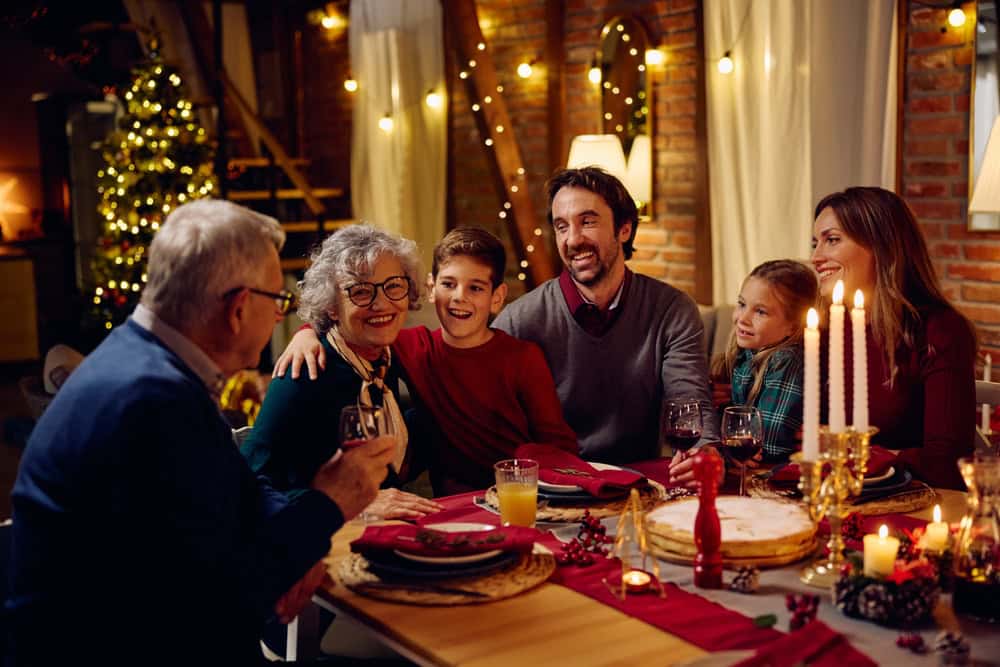 family gathered around the table on Christmas