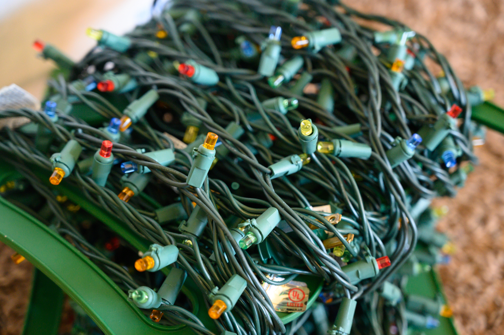 tangle free Christmas lights rolled up